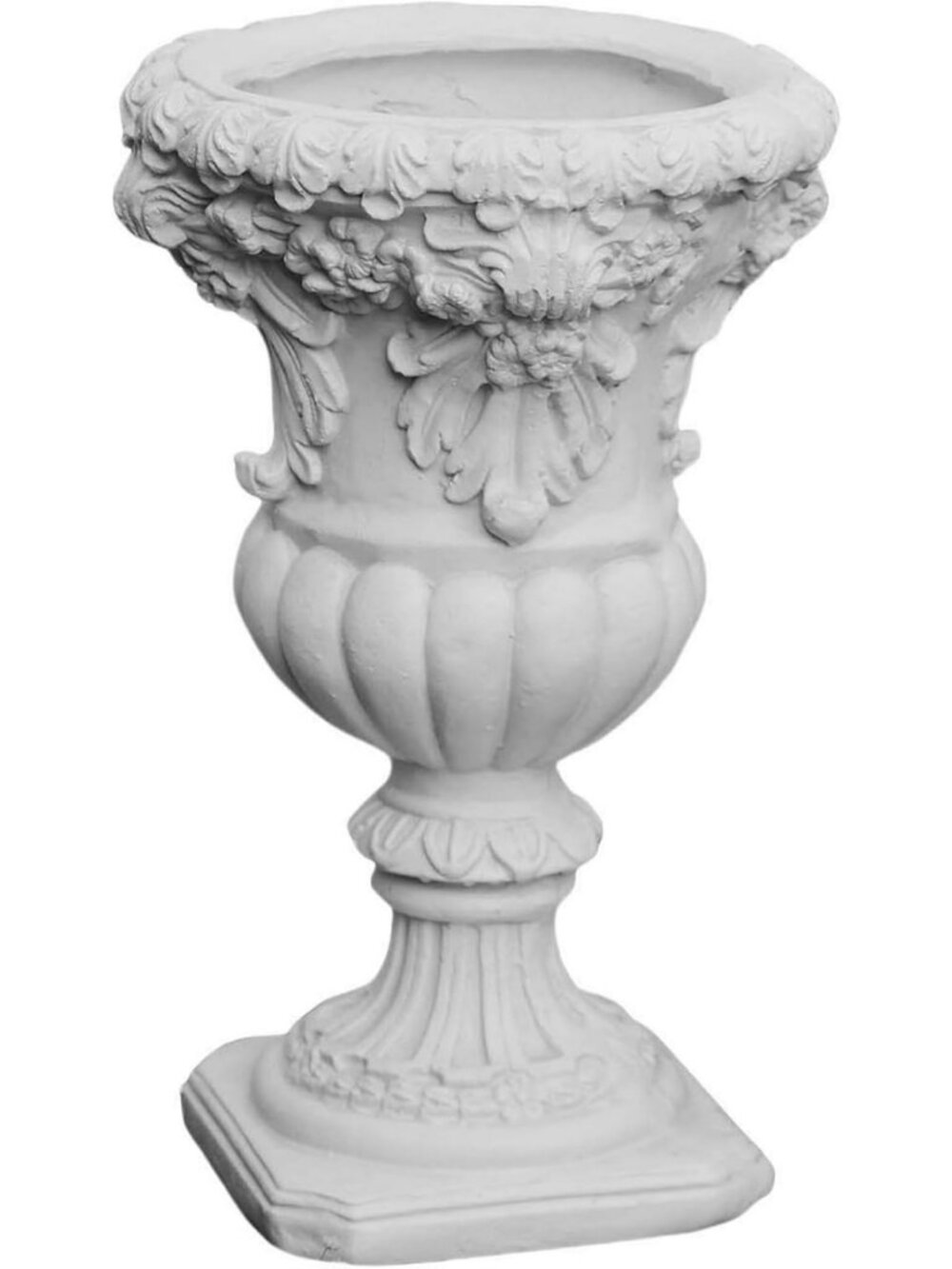 Vintage European Garden Urn Planter - 22" Tall Cement & Fiber Flower Pot, Retro